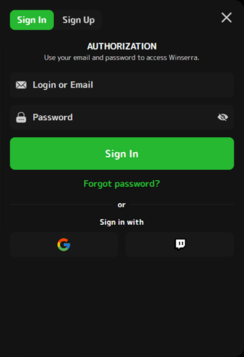 login Innloggingsskjema med e-post passord og Google