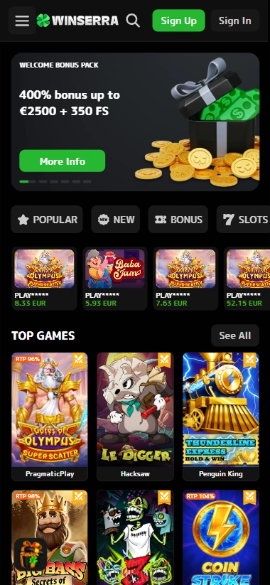 screen-1 Mobil lobby med velkomstbonus fire hundre prosent